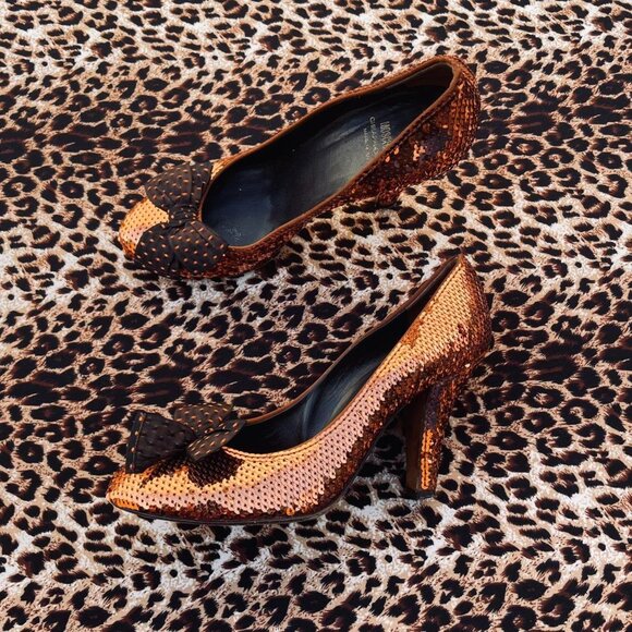 ♡︎ vintage copper sequin designer heels ♡︎ - Picture 2 of 8